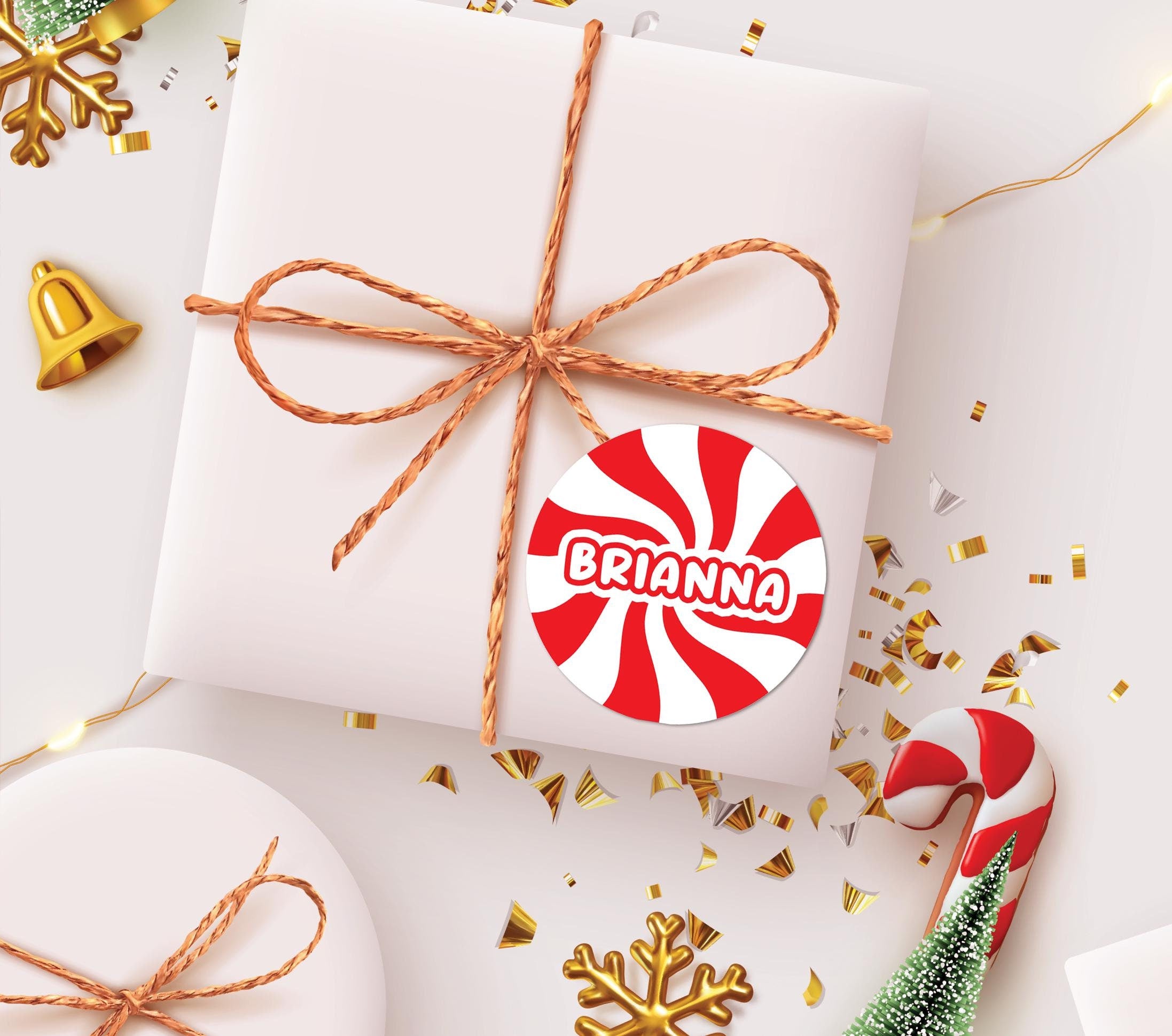 Christmas Stickers Red Peppermint Candy Labels, Personalized Merry Christmas Labels, Happy Holiday Gift Label, Christmas Favor Stickers
