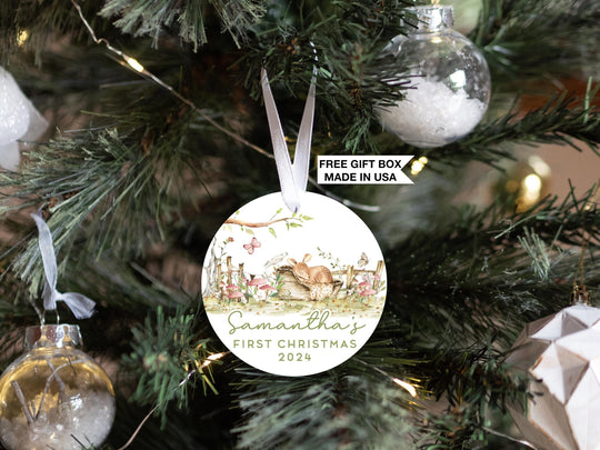 Baby's First Christmas Ornament | Personalized Woodland Deer Christmas Gift | Custom Baby Christmas Ornament | Deer Meadow Baby Gift