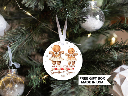 Big Sister Little Sister Christmas Ornament, Personalized Gingerbread Christmas, Sibling Announcement New Sister, Newborn Gift for Parents