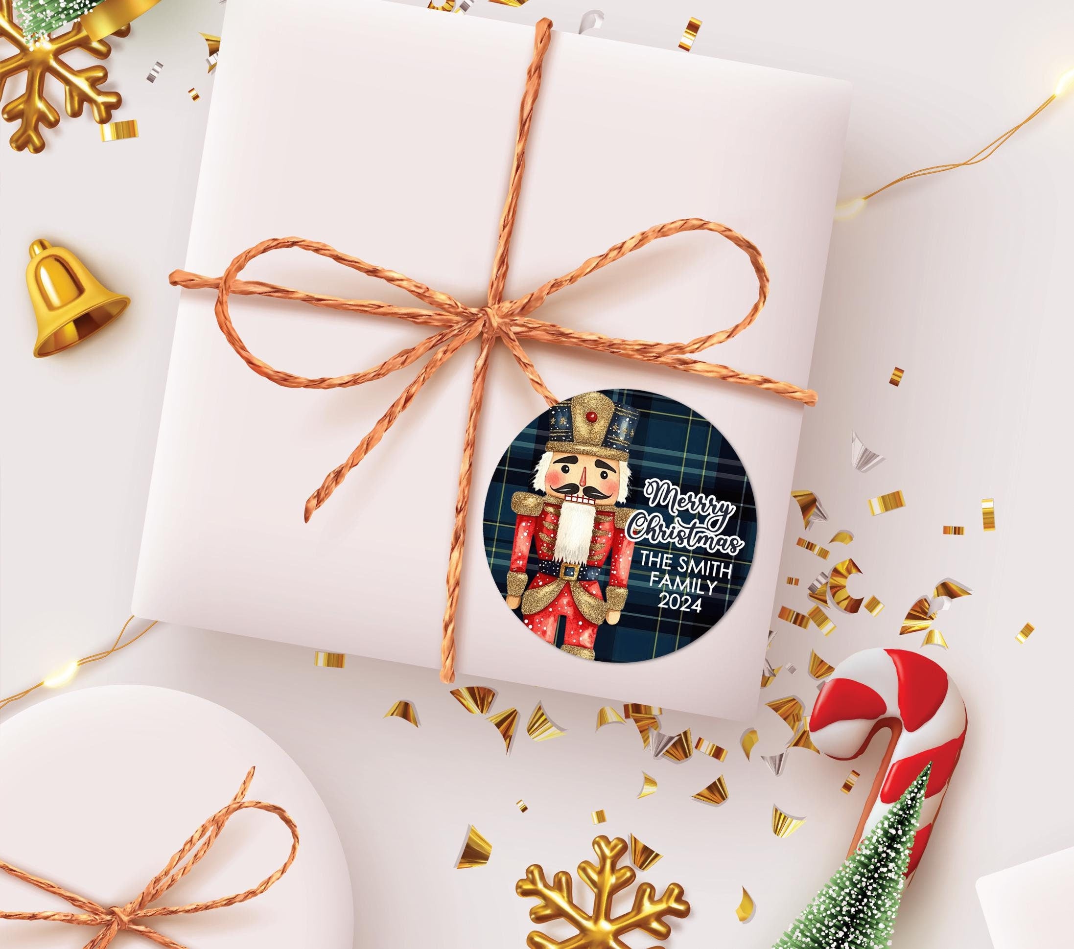 Christmas Stickers - Nutcracker Plaid Gift Labels, Personalized Happy Holiday Gift Labels