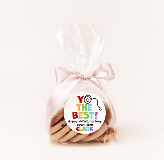 Yo Yo The Best Valentines Day Stickers, Personalized Valentine Round Labels, Classroom Valentines for School, Valentine Treat Bags