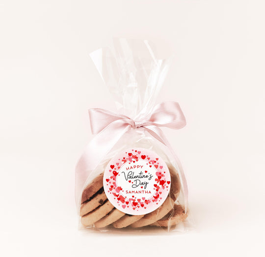 Valentines Day Red Pink Hearts Stickers, Personalized Valentine Round Labels, Classroom Valentines for School, Valentine Treat Bags