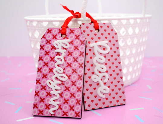 Valentine's Day Basket Tag, Personalized Valentine's Day Name Tag, Custom Basket Tag, Acrylic Heart Name Tag, Acrylic Wood Tag