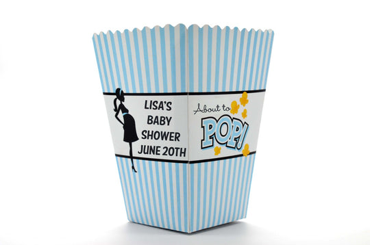 Baby Blue About To Pop® - Personalized Baby Shower Popcorn Boxes (Set of 10)