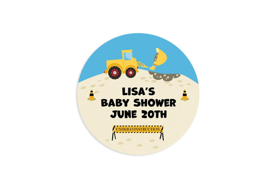 Under Construction Truck Baby Shower Stickers, Boy Favor Stickers, Thank You Sticker Baby Shower Favors, Truck Party, Round Label for Favor