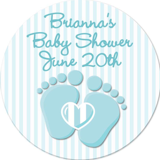 Baby Feet Blue Baby Shower Stickers, Boy Favor Stickers, Thank You Sticker Baby Shower Favors, Pitter Patter Party, Round Label for Favor