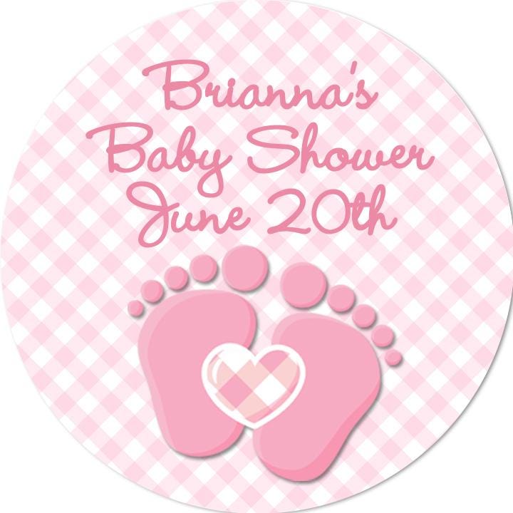 Oh Baby Pink Personalized Round Baby Shower Sticker Labels | Baby Feet Baby Shower Stickers | It's A Girl Sticker Label