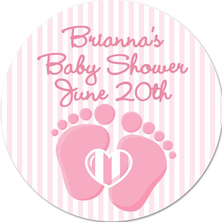 Oh Baby Pink Personalized Round Baby Shower Sticker Labels | Baby Feet Baby Shower Stickers | It's A Girl Sticker Label