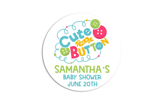 Cute As A Button - Personalized Round Baby Shower Sticker Labels - Cute As A Button Stickers