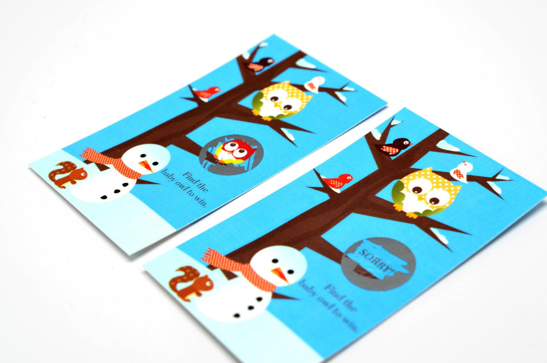 Owl - Winter Theme or Christmas - Baby Shower Scratch Off Game Pack of 20 Cards