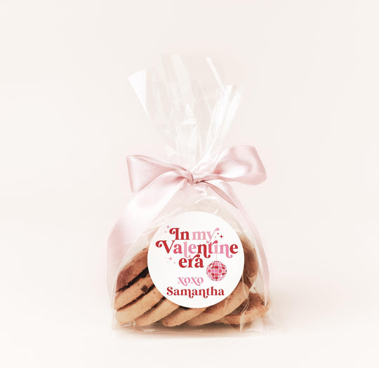 In my Valentine Era Disco Stickers, Personalized Pink Hearts Valentine Round Labels, Classroom Valentines for School, Valentine Treat Bags