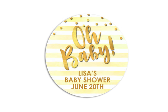 Oh Baby Thank You Stickers Baby Shower Favors, Thank You For Celebrating Yellow Gold Stickers, Round Stickers for Favors, Round Candy Labels