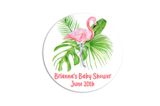 Flamingo Baby Shower Favor Stickers, Thank You Labels, Tropical Greenery Favors, Floral Party Favors, Baby Sprinkle Thank You Party Favor