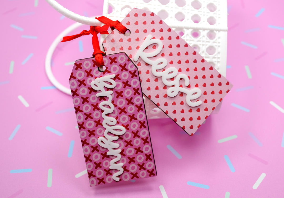 Valentine's Day Basket Tag, Personalized Valentine's Day Name Tag, Custom Basket Tag, Acrylic Heart Name Tag, Acrylic Wood Tag
