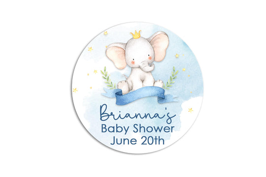 Elephant Baby Shower Thank You Stickers, It's A Boy Round Stickers, Baby Boy Elephant Stickers, Party Labels, Blue Shower Favor Stickers
