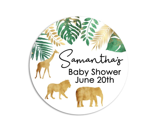 Safari Baby Shower Favor Stickers, Gold Safari Baby Shower Labels, Printed Baby Shower Thank You Labels, Safari Baby Shower