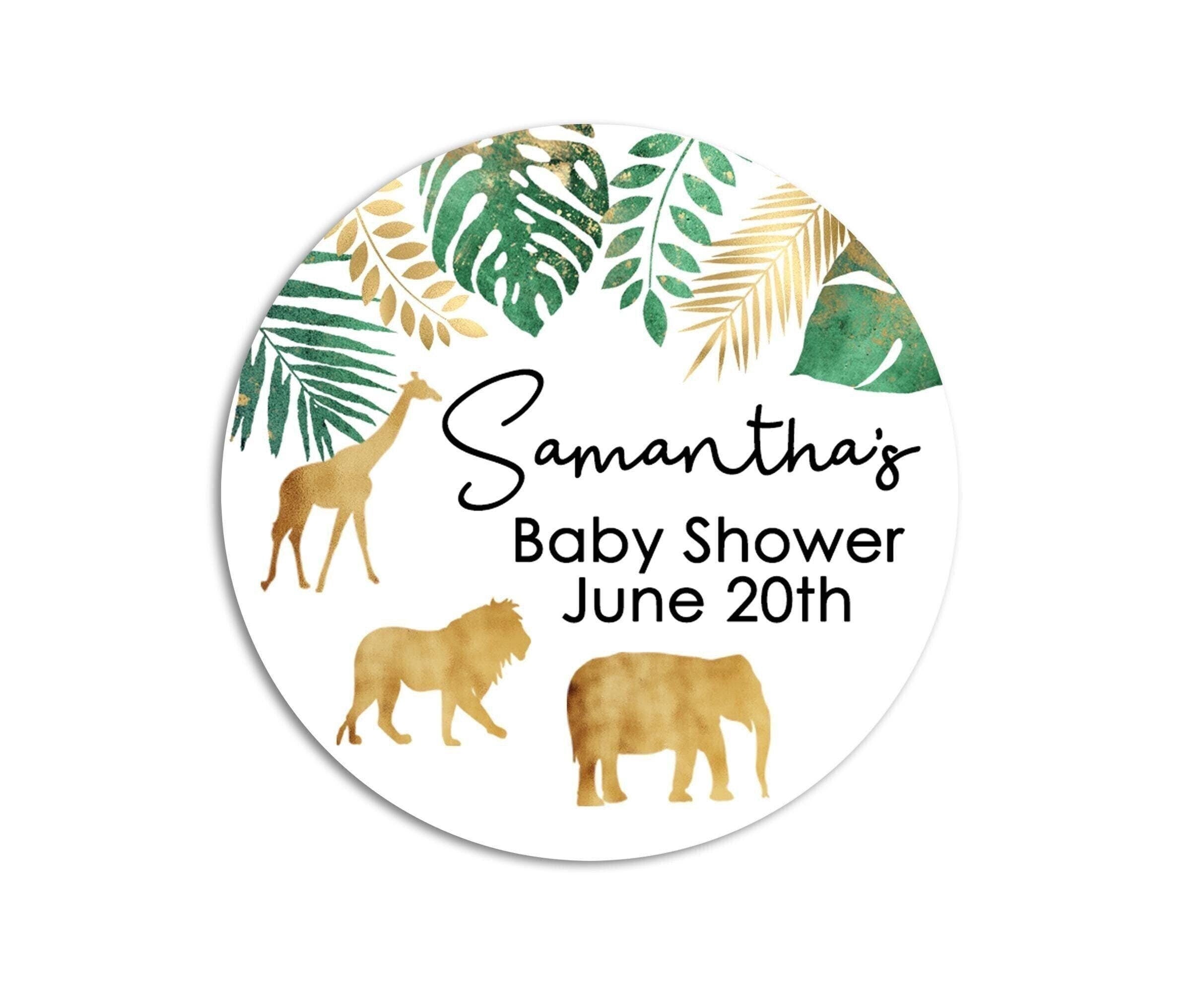Safari Baby Shower Favor Stickers, Gold Safari Baby Shower Labels, Printed Baby Shower Thank You Labels, Safari Baby Shower