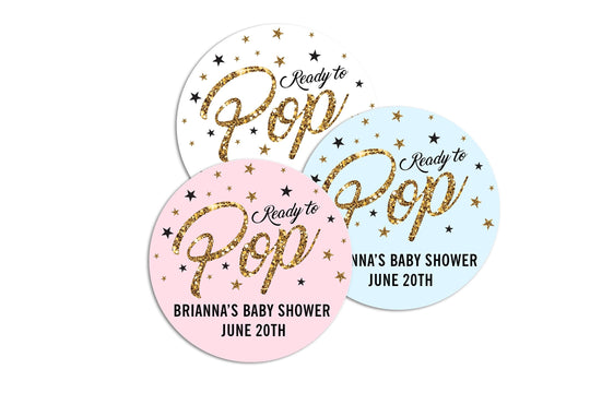 Ready To Pop Popcorn Stickers for Baby Shower, Thank You Stickers Baby Gold Glitter Shower Favors, About To Pop Party, Round Sticker Favor