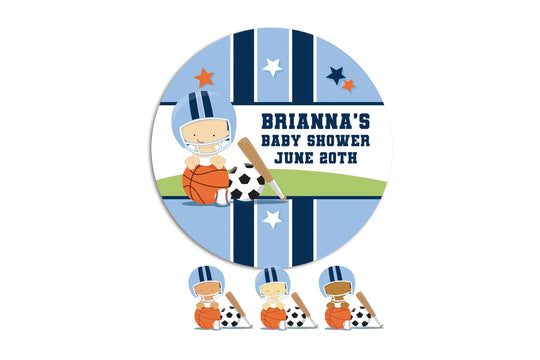 Sports Baby Thank You Stickers Shower Favors, Thank You For Celebrating Baby Shower Stickers, Round Stickers for Favors, Round Candy Labels