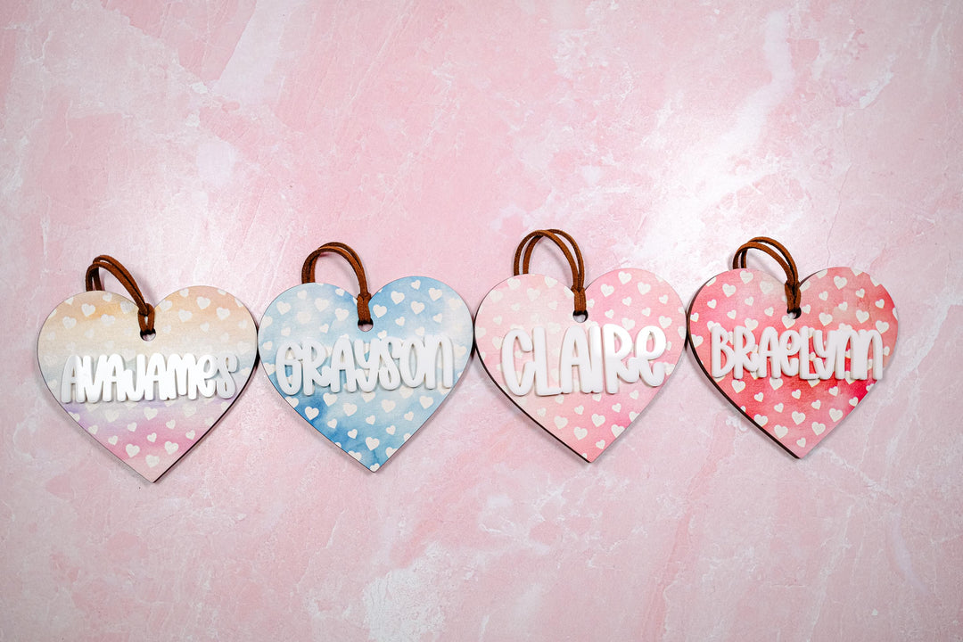 Valentine's Day Basket Heart Shape Tag, Personalized Valentine's Day Name Tag, Custom Basket Tag, Acrylic Heart Name Tag, Acrylic Wood Tag