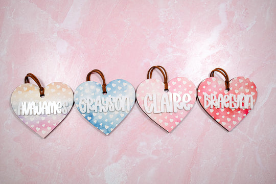 Valentine's Day Basket Heart Shape Tag, Personalized Valentine's Day Name Tag, Custom Basket Tag, Acrylic Heart Name Tag, Acrylic Wood Tag
