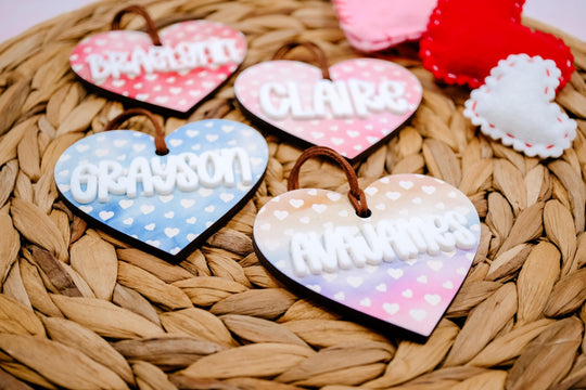 Valentine's Day Basket Heart Shape Tag, Personalized Valentine's Day Name Tag, Custom Basket Tag, Acrylic Heart Name Tag, Acrylic Wood Tag