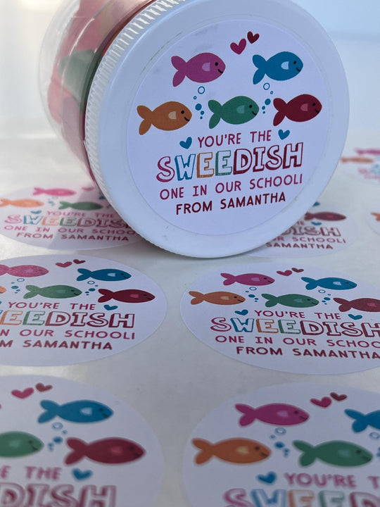 Your the Sweedish one in our school Valentines Day Stickers - Personalized Valentine Round Sticker Labels - Classroom Valentines for School