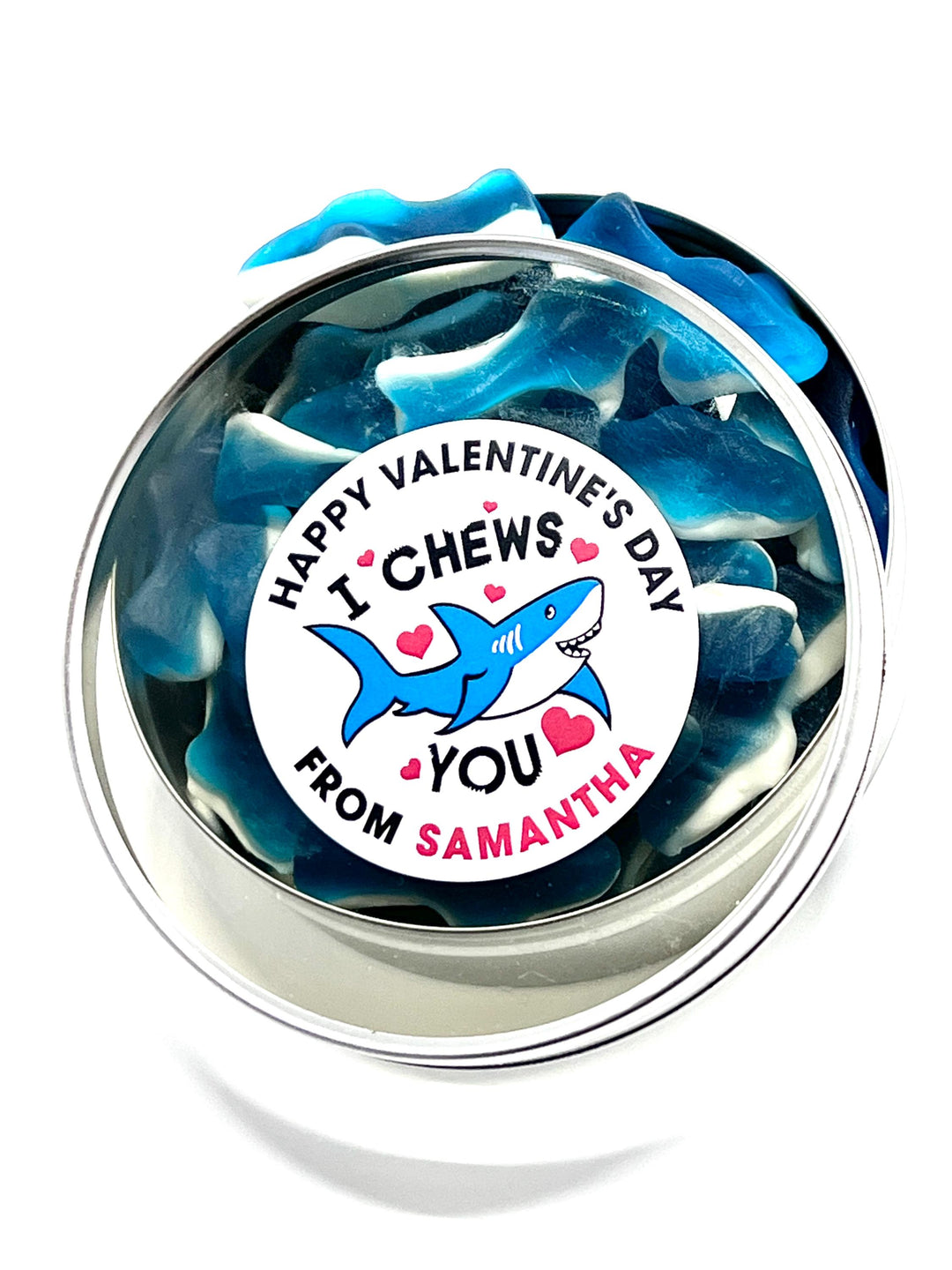 I Chew You Shark Valentines Day Stickers - Personalized Valentine Round Sticker Labels - Classroom Valentines for School