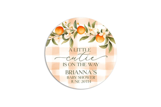 A Little Cutie On The Way Sticker, Orange Baby Shower Stickers, Clementine Baby Shower Favor Labels, Orange Cuties Baby Shower Favors