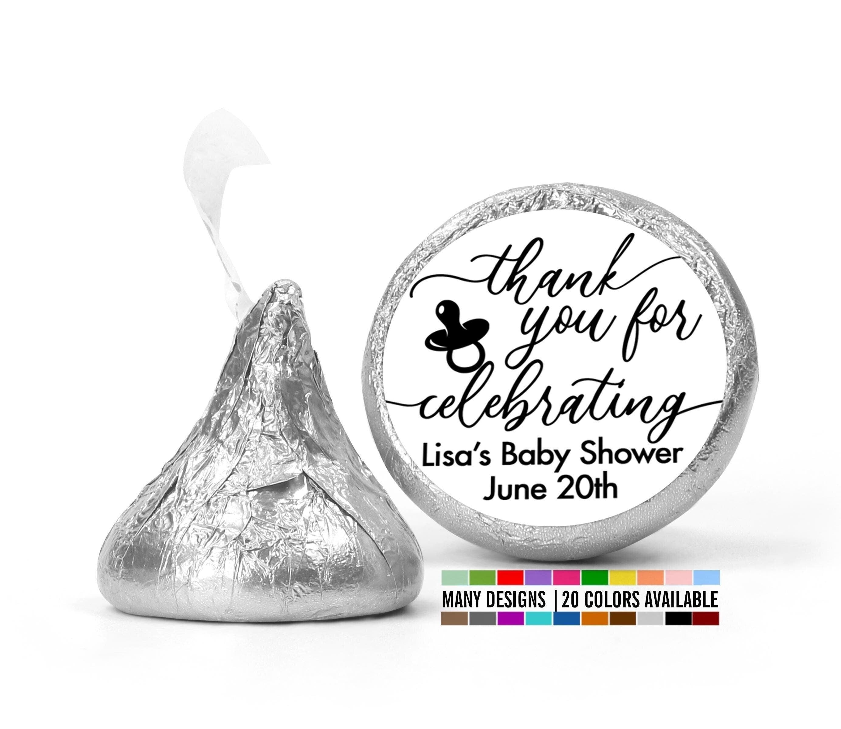 Thank You for Celebrating Favor Stickers, Pacifier Baby Shower Stickers, Personalized Chocolate Kiss Label Favors, Baby Shower Candy Sticker