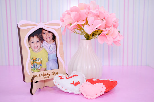 Valentine's Day Custom Photo Frame Gift, Personalized Picture Frame with stand, Gift for New Parents, Gift for Grandparents, Pink Bow Frame