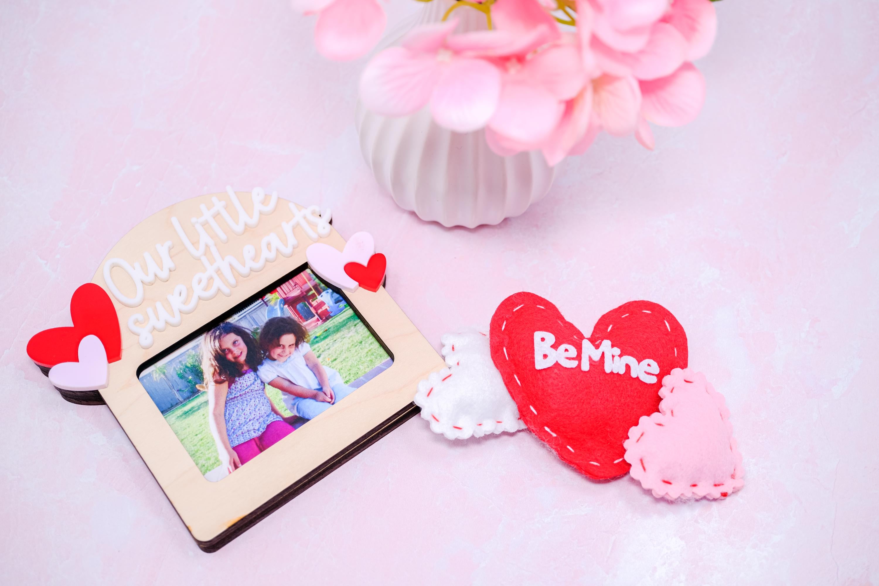 Our Little Sweethearts Photo Frame Gift, Valentine's Day Custom Picture Frame with stand, Gift for Parents, Grandparents, Pink Red Hearts