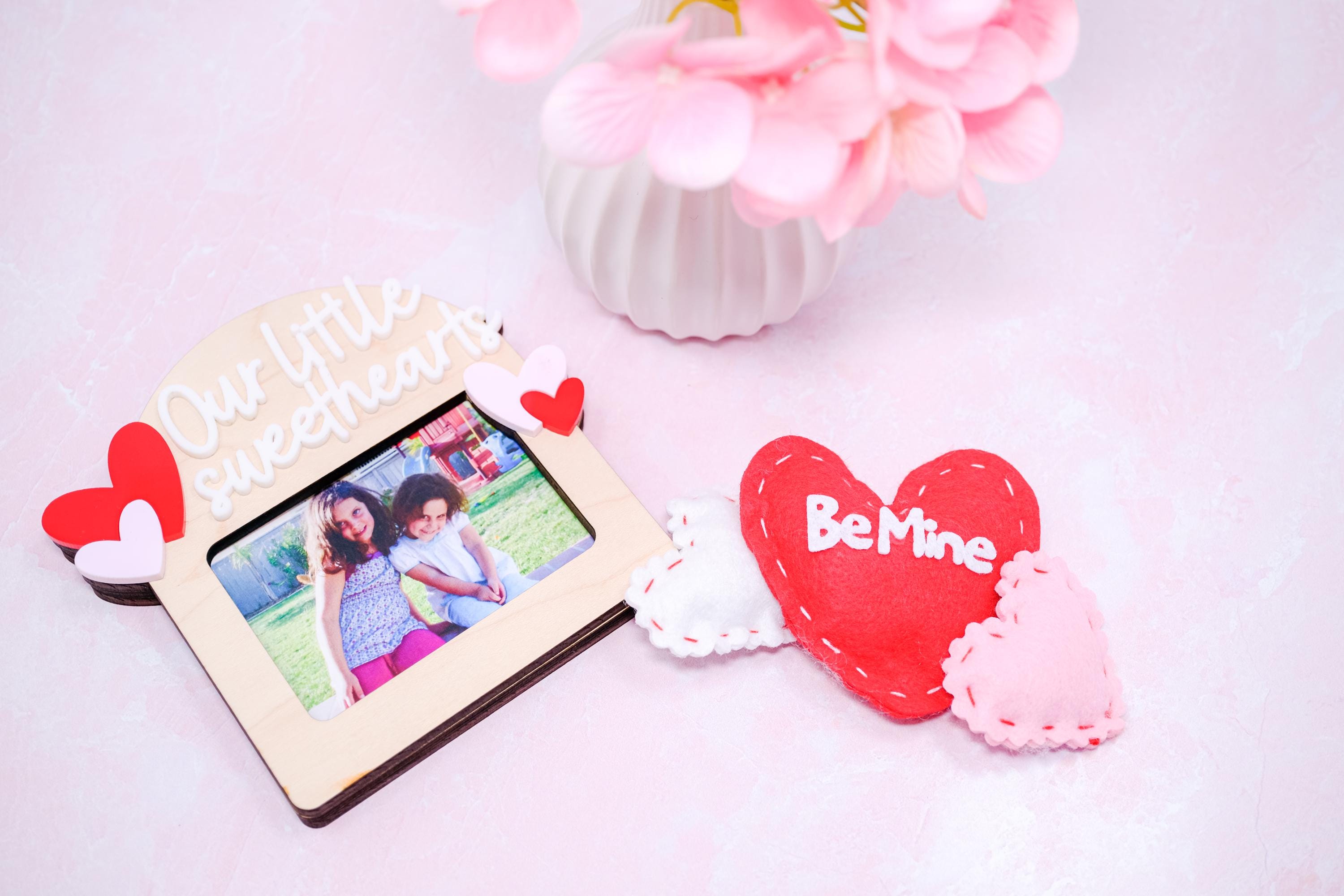 Our Little Sweethearts Photo Frame Gift, Valentine's Day Custom Picture Frame with stand, Gift for Parents, Grandparents, Pink Red Hearts