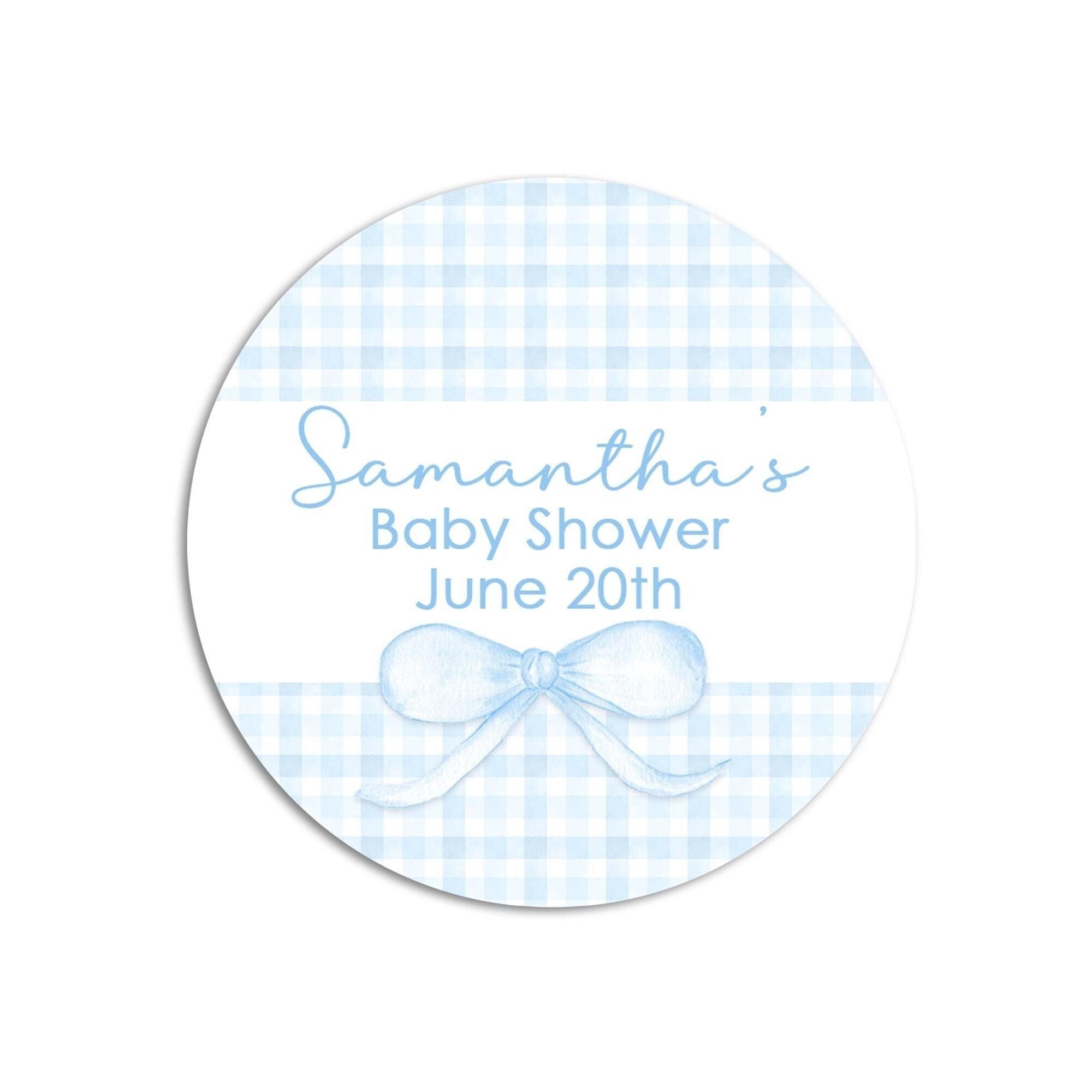 Blue Gingham Bow Baby Shower Sticker Favors, Personalized Baby Sprinkle Favors Labels, Baby Shower Custom Stickers, Its A Boy Baby Shower