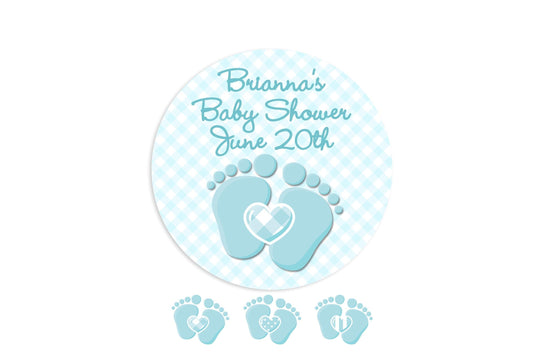 Baby Feet Blue Baby Shower Stickers, Boy Favor Stickers, Thank You Sticker Baby Shower Favors, Pitter Patter Party, Round Label for Favor