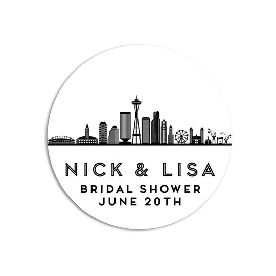 Seattle Skyline Bridal Shower Stickers, Welcome Bag Thank You Stickers, Wedding Favor Sticker Labels, Personalized Bachelorette Favors
