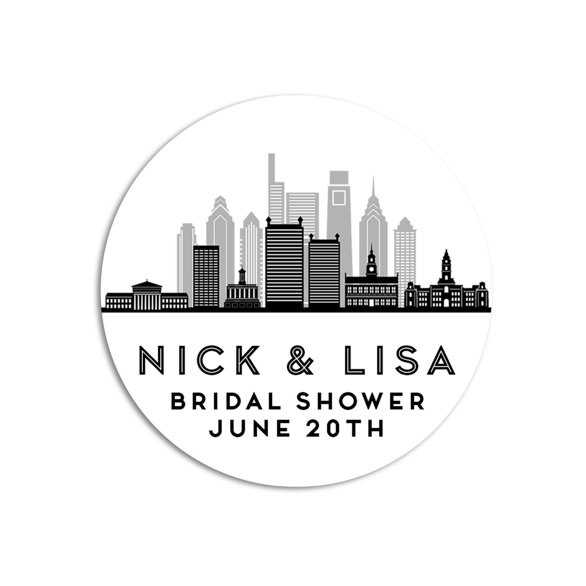 Philadelphia Skyline Bridal Shower Stickers, Welcome Bag Thank You Stickers, Wedding Favor Sticker Labels, Personalized Bachelorette Favors