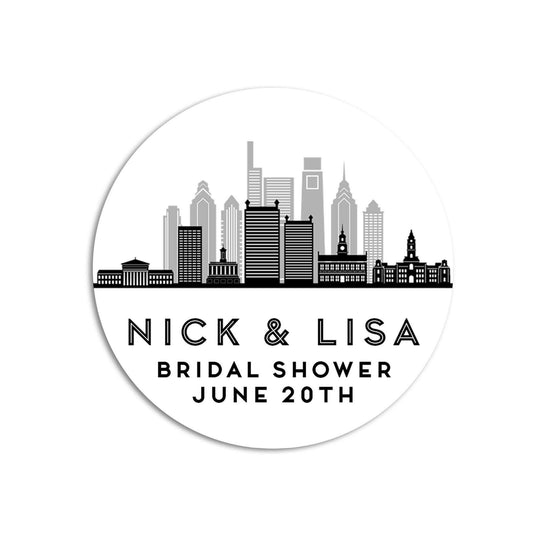 Philadelphia Skyline Bridal Shower Stickers, Welcome Bag Thank You Stickers, Wedding Favor Sticker Labels, Personalized Bachelorette Favors
