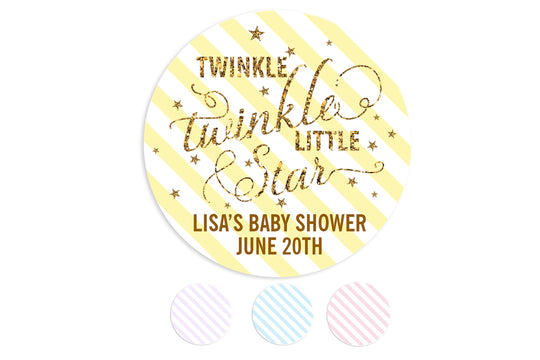 Twinkle Little Star Baby Shower Sticker Favors, Personalized Baby Sprinkle Favors Labels, Baby Shower Gold Glitter Favor Ideas