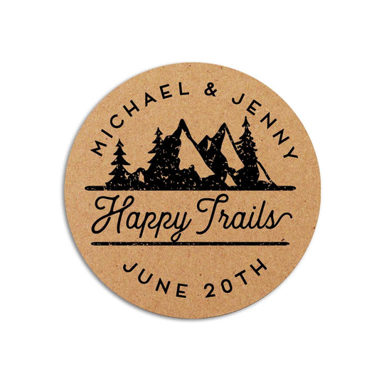 Happy Trails Bridal Shower Stickers, Happy Trails Labels, Rustic Wedding favor labels, Trail Mix Labels, Personalized Favor Stickers
