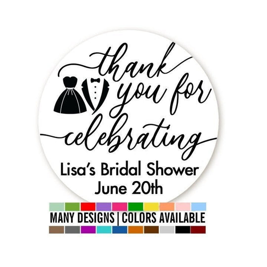 Thank You For Celebrating Bridal Shower Stickers, Thank You Stickers, Wedding Favor Sticker Labels, Personalized Party Favors
