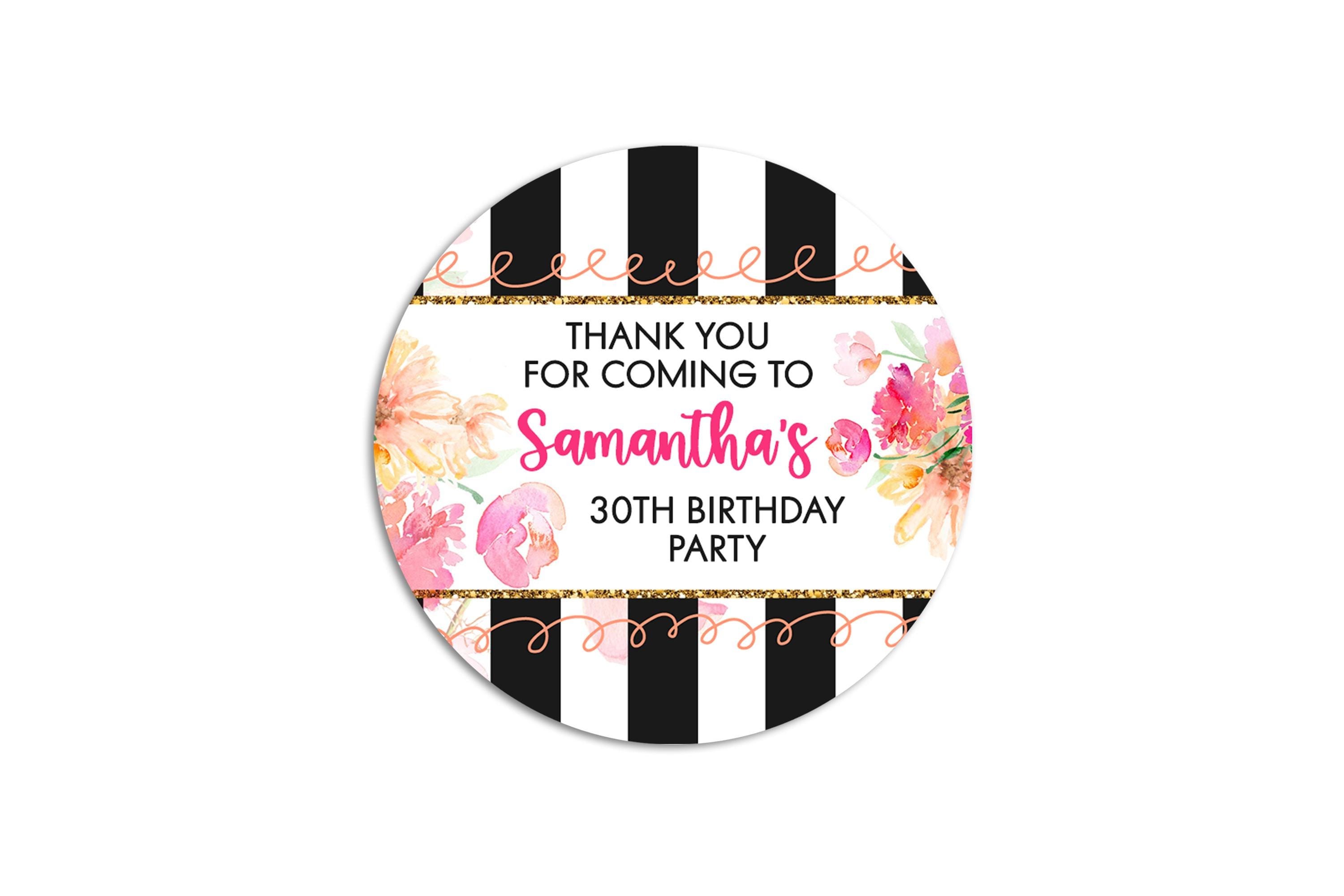 Black Gold Floral Custom Birthday Stickers, Personalized Floral Birthday Stickers, Birthday Party Stickers, Bridal Shower Party Bag Labels
