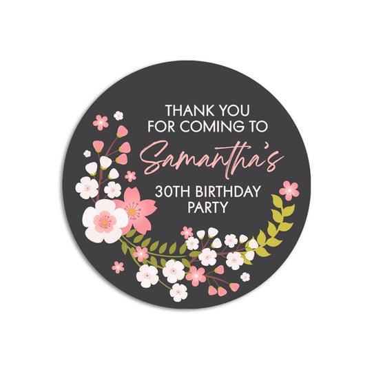 Floral Adult Birthday Party Favors, Bridal Shower Stickers, Thank You Stickers, Wedding Favor Sticker Labels, Personalized Party Favors