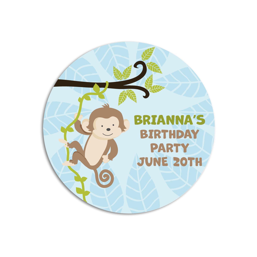 Monkey Birthday Party Favor Stickers, Happy Birthday Labels, Monkeying Around Birthday Party Favor Labels, Jungle Round Stickers