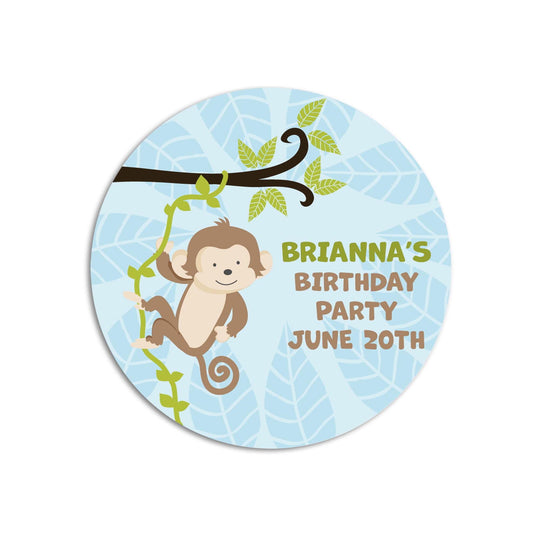 Monkey Birthday Party Favor Stickers, Happy Birthday Labels, Monkeying Around Birthday Party Favor Labels, Jungle Round Stickers