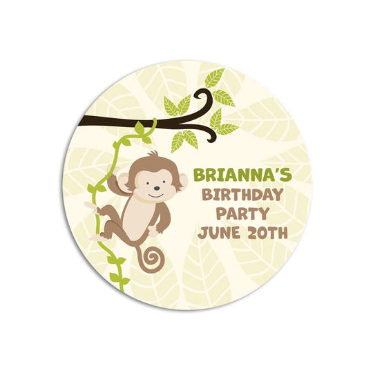 Monkey Birthday Party Favor Stickers, Happy Birthday Labels, Monkeying Around Birthday Party Favor Labels, Jungle Round Stickers