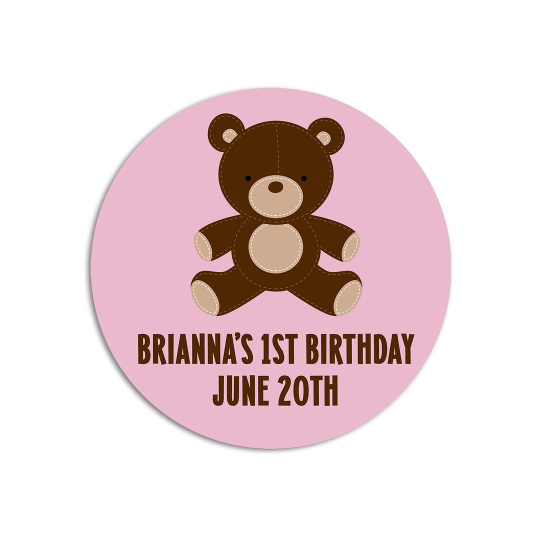 Teddy Bear Birthday Party Favor Stickers, Happy Birthday Labels, Custom Birthday Party Favor Labels, Personalized Round Stickers