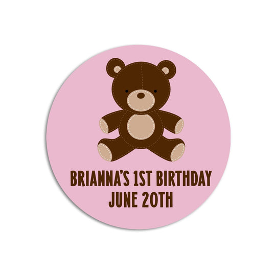 Teddy Bear Birthday Party Favor Stickers, Happy Birthday Labels, Custom Birthday Party Favor Labels, Personalized Round Stickers