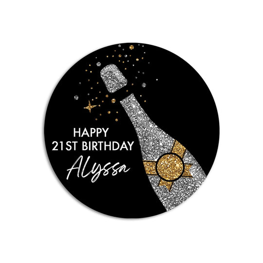 Champagne Bottle Gold Glitter Bridal Shower Stickers, Thank You Stickers, Wedding Favor Sticker Labels, Personalized Party Favors