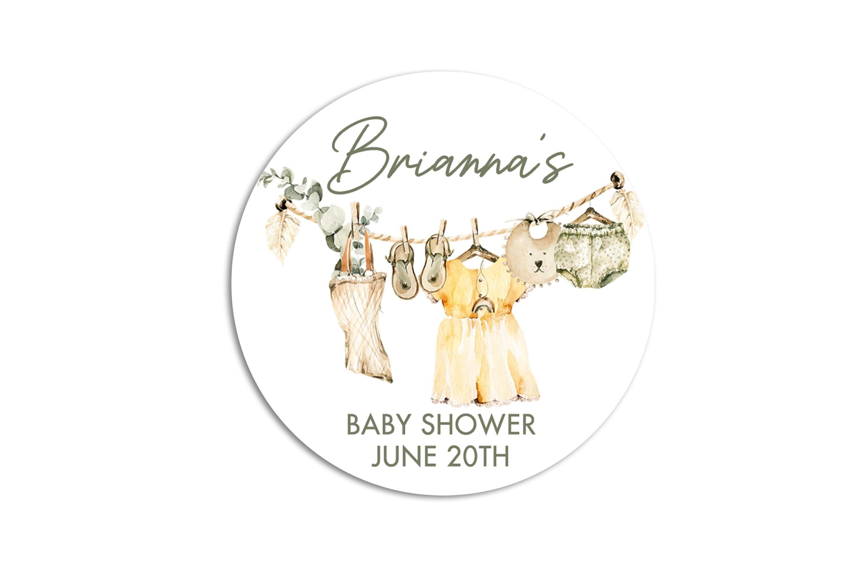 Baby Shower Clothesline Baby Neutral, Personalized Printed Round Party Favor Thank You Stickers, Welcome Baby Watercolors Labels